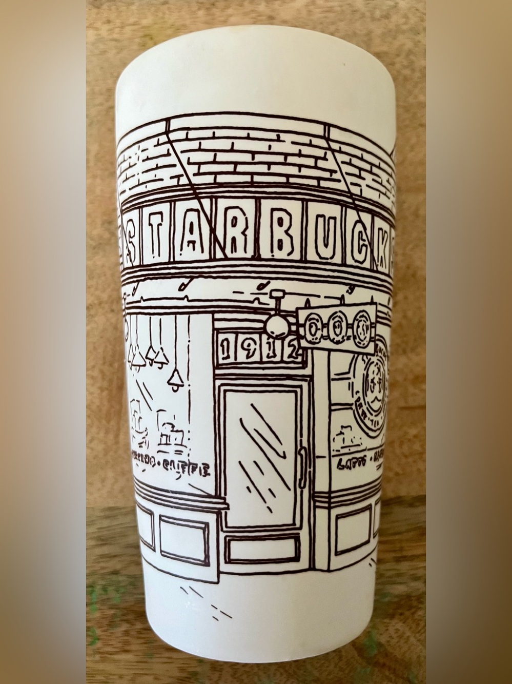 Starbucks White Travel Mug Iconic First Store Design Gently Used